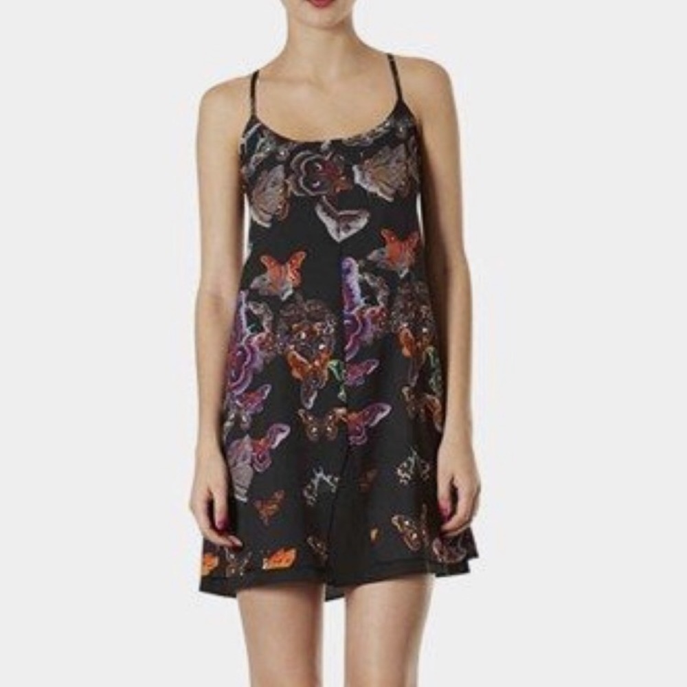 Topshop Black Mini Dress with Multicolor Butterfly Print